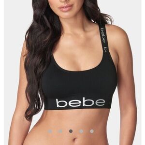 NWT Bebe Black Racerback Sports Bra gym sporty everyday workout bra w/pads.